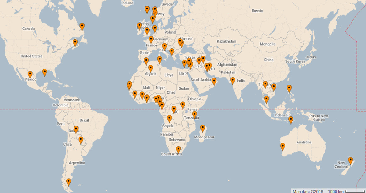 World map showing Elementra project locations across six continents